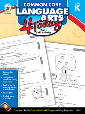cover image of Common Core Language Arts 4 Today, Grade K: Daily Skill Practice